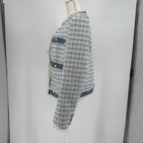 NWOT Vici Mable Frances Tweed Pocketed Blazer Blue Size XL - Picture 8 of 12